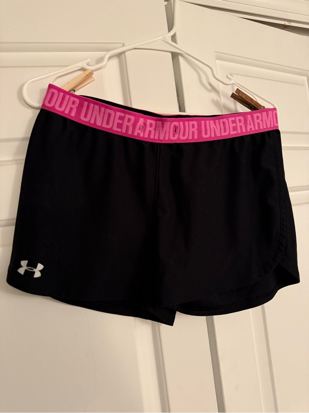 Under Armour Black Athletic Shorts with Pink Branded Waistband